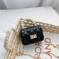 Mini borsa jelly nera lucida con manico di perle e catena in metallo per bambina - Nero