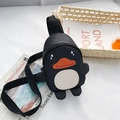 Cute black duck cartoon crossbody bag for kids with adjustable nylon strap and embroidery - Black