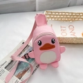 Pink cartoon duck crossbody chest bag for kids with adjustable nylon shoulder strap - Pink