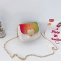 Girl's white PU leather mini chain bag with rainbow gradient flap and gold heart buckle - White