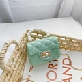 Mint green kids jelly bag with pearl handle and quilted pattern for girls - Green