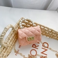Pink quilted mini jelly bag with pearl handle and golden chain strap for girls - Pink
