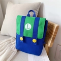 Mochila infantil estilo Luigi en lona azul y verde con letra L y botones amarillos grandes - Verde