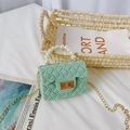 Mint green mini jelly crossbody bag with pearl handle and woven texture for girls - Green