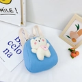 Zaino per bambini blu in tela con orsetto di peluche 3D e fiocco rosa per l'asilo nido - Blu