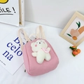 Cute pink canvas mini backpack for kids featuring a 3D plush bear on the front pocket - Pink