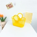 Vibrant yellow hollow-out plastic beach tote bag for girls with large round handles - Yellow