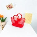 Vibrant red hollow mesh plastic beach bag for girls with dual circular handles - Red