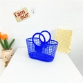 Blue hollow plastic beach basket with round handles for kids, stylish outdoor tote bag - Blue