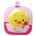 Pink egg-shell backpack for kids featuring 3D cartoon yellow duck in a bathtub design - Pink
