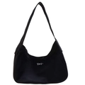 Zwarte canvas crossbodytas voor kinderen met wit Hey- borduursel en halve maan vorm - Zwart