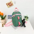 Sac bandoulière dinosaure vert pour enfants avec détails roses et porte-clé peluche - Vert + Rose