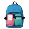 Zaino blu per bambini con tasche rosa e verde acqua e scritte Girl Cats e Tochaso - Blu