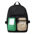 Zaino per bambini nero con tasche a contrasto verde e kaki in tela multifunzionale - Nero
