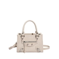 Sac à main beige style biker avec rivets, doubles poignées et bandoulière réglable - Blanc
