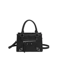 Sac à main vintage style moto en cuir noir avec détails cloutés et bandoulière amovible - Noir