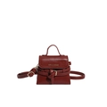 Mini donkerrode handtas van leer met decoratieve gesp en gouden opdruk op de flap - Rood
