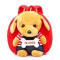 Simpatico zaino di peluche rosso per bambini con cane giallo e maglia a righe - Rosso