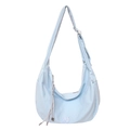 Kids light blue crossbody crescent bag with checkered nylon fabric and RG logo embroidery - Blue