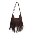 Bolso de hombro boho de ante marrón oscuro con flecos largos y diseño hobo retro - Marrón