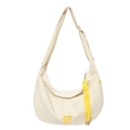 Off-white crossbody dumpling bag with grid texture and yellow tassel charm for kids - Off White