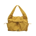 Large capacity yellow drawstring tote bag with flap closure and minimalist shoulder strap - Yellow