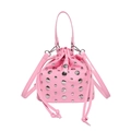 Sac seau à cordon rose avec rivets argentés et finition brillante pour femme - Rose