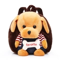 Zaino di peluche a forma di cane marrone per bambini con salopette di jeans e ricamo - Marrone
