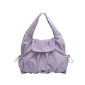 Lavender large capacity nylon tote bag with drawstring side pockets and flap closure - Purple
