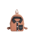 Mini brown faux suede backpack with shirt design features and black lapel trim - Orange