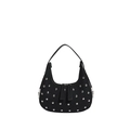 Borsa a mezzaluna nera stile punk con borchie argentate e doppia cerniera lampo - Nero