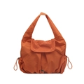 Large capacity orange nylon tote bag with drawstring detail and flap closure for women - Orange