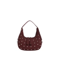 Borsa sottobraccio a mezzaluna bordeaux vintage con borchie argentate e zip doppia - Rosso