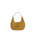 Borsa hobo a mezzaluna giallo senape con borchie argentate e dettaglio doppia cerniera - Giallo