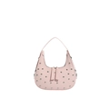 Borsa hobo rosa con borchie argentate e doppia chiusura a zip da donna - Rosa
