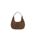 Brown vintage hobo bag with silver studs and matte leather finish for women - Brown