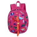 Zainetto rosa bimbi con pinne di dinosauro 3D e stampe di cartoni animati - Rosso Rosa