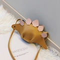Cute yellow dinosaur crossbody bag for kids featuring pink spikes and a smooth PU texture - Yellow