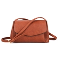 Minimalist vintage brown faux leather crossbody shoulder bag with golden hardware detail - Brown