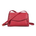 Minimalist red leather crossbody bag with flap closure and adjustable gold buckle strap - Red