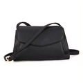 Classic black crossbody bag with matte faux leather texture and golden buckle detail - Black
