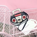 Bolso bandolera retro con forma de radio en bloques de color negro rojo beige y metal - Negro