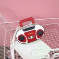 Bolso bandolera con forma de radio retro, cuero sintético rojo, blanco y negro - Blanco