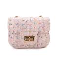 Roze tweed schoudertas voor meisjes met gouden ketting en metalen draaisluiting - Roze