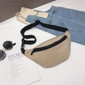 Children's khaki canvas waist bag with adjustable black strap and zipper closure - Khaki