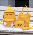 Set zaino scolastico giallo brillante con borsa tote e astuccio per ragazze e studentesse - Set da 4 pezzi / Giallo