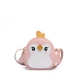 Pink cartoon PU leather crossbody bag for kids with embroidered chick face and heart detail - Pink