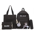 Set scolastico 4 pezzi nero con zaino in tela, borsa tote, tracolla e astuccio per penne - Set da 4 pezzi / Nero