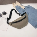 Olive green kids canvas waist bag with adjustable strap and black zipper closure - Bean Green