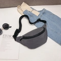 Minimalist grey canvas waist bag for kids featuring adjustable strap and black zipper - Gray